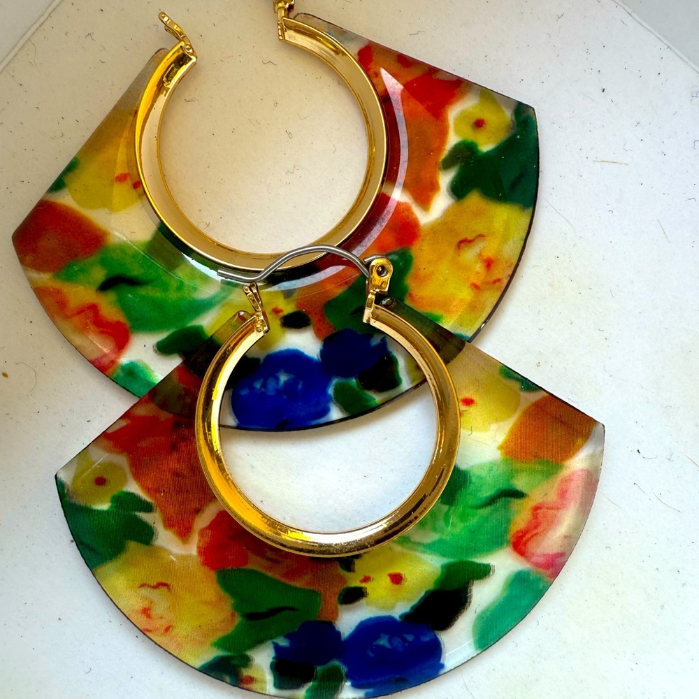 Colorful Floral Hoop Earrings